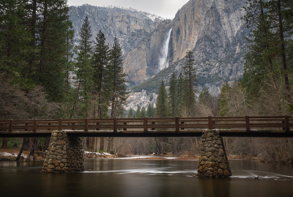 Swinging Bridge and Yosemite Falls
